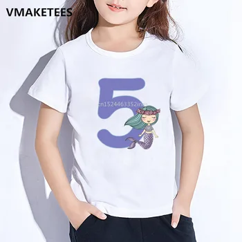 Vaikai Undinė Animacinių filmų Mielas marškinėliai su Gimtadieniu Skaičius 1-10 Spausdinti Mergaičių T-shirt Baby Gimtadienio dovana, Juokinga, Drabužiai,ooo5263