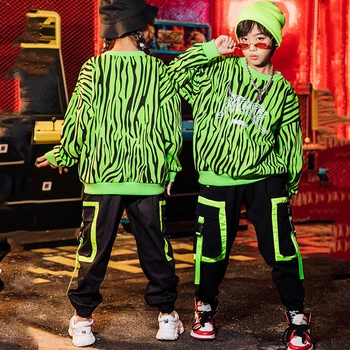 Vaikams, Gatvės Šokių Aprangą Hip-Hop Kostiumai Berniukams, Žalia Palaidinukė Prarasti Hip-Hop Kostiumas Mergaitėms Etape Parodyti Sportinių Šokių Drabužiai VDB2997