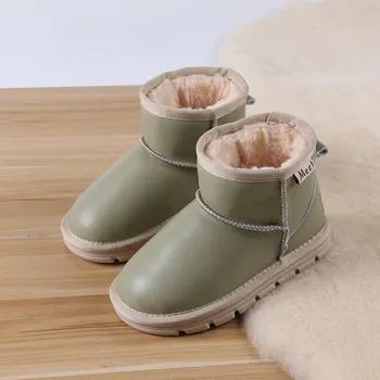 Vaikų batai Atšilimo Vilnos batai žiemai Berniuko Geniune odos Storio pliušinis batai spalvos, mielas, neslidus batai