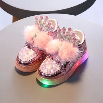 Vaikų LED Sportbačiai 2020 Naujų Rudens Gėlių Mergaičių Mados Princesė Avalynė Vaikams, Batai Baby Light Batai Merginos Laisvalaikio Bateliai D760
