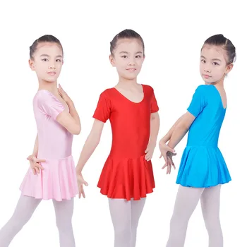 Vaikų Mergaičių Gimnastikos Trumpas Rankovės Baleto Šokių Aprangą Triko su Sijonu Suknelė Mergaitėms Konkurencijos Šou šokio Kostiumą Dėvėti