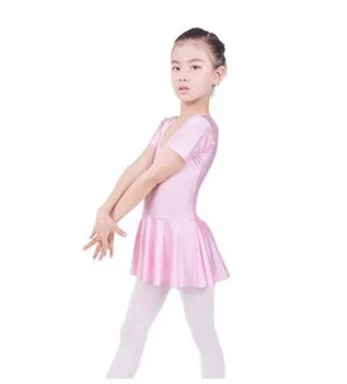 Vaikų Mergaičių Gimnastikos Trumpas Rankovės Baleto Šokių Aprangą Triko su Sijonu Suknelė Mergaitėms Konkurencijos Šou šokio Kostiumą Dėvėti