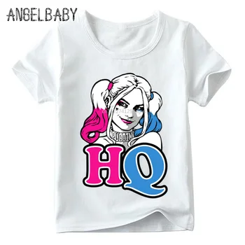 Vaikų Savižudžių Būrys Harley Quinn Spausdinti marškinėliai Berniukams ir Mergaitėms Vasaros Baltos Viršūnės Vaikams Laisvalaikio Drabužiai,ooo5079