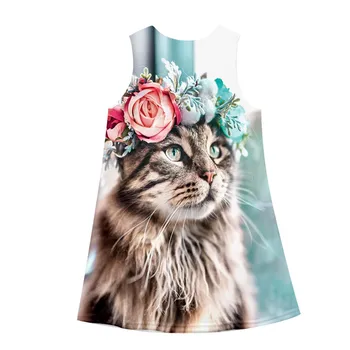 Vasaros 2019 Vaikai Princesė Suknelės Mergina Atsitiktinis Cute Kačių Spausdinimo Mergina Dress Vaikų Drabužių Mergina Colothes 6-11Y