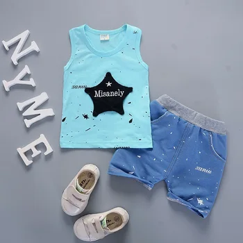 Vasaros Drabužių 2019 kūdikių berniukų sportinis Kostiumas drabužių rinkinys vaikams tracksuit 2 vnt bamblys berankoviai marškinėliai, liemenė + kelnės 3 metų