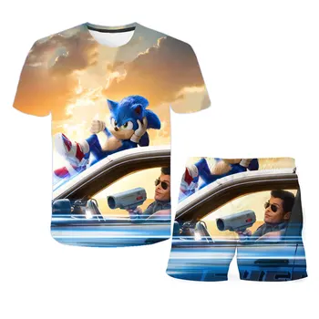 Vasaros Drabužių Vaikas Kostiumas Animacinių filmų 3D Atspausdintas Sonic the Hedgehog marškinėliai Atsitiktinis Berniukų/Mergaičių FashionT Marškinėliai, Šortai 2vnt/komplektas Bamblys