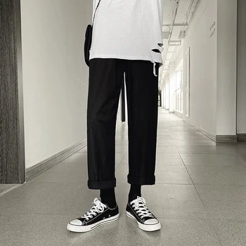 Vasaros Medvilnės Kelnės Vyrams Mados Kietas Atsitiktinis Kelnės Korėjos Stiliaus Streetwear Hip-Hop Prarasti Tiesiai Vyriškos Kelnės Chaki, Juoda Pilka