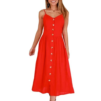 Vasaros moterų vidutinio ilgio atsitiktinis retro Boho seksualus backless polka dot spausdinti dryžuotas dirželis mygtuką suknelė
