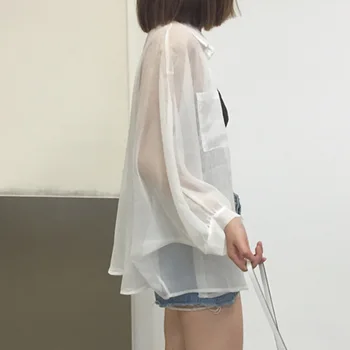 Vasaros Plona Balta Palaidinė Apsaugos Nuo Saulės Šifono Palaidinė Korėjos Japonija Stiliaus Merginos Atsitiktinis Negabaritinių Laisvi Marškinėliai Moterims Topai Rudenį