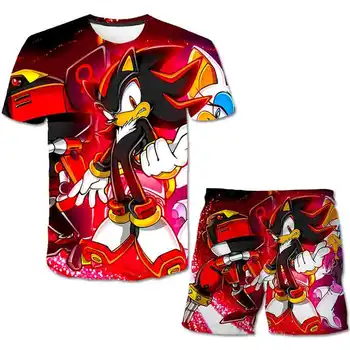 Vasaros Sonic Ežys T-Shirt 3D Berniuko Drabužių Nustatyti Cute Cartoon Vaikų Berniukų Drabužius, topai, Šortai Tiktų Vaikams, Apranga