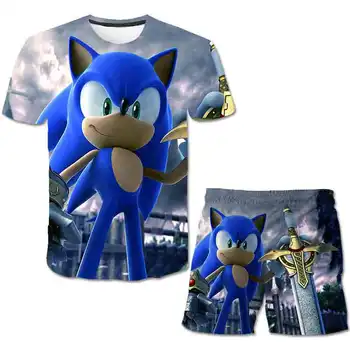 Vasaros Sonic Ežys T-Shirt 3D Berniuko Drabužių Nustatyti Cute Cartoon Vaikų Berniukų Drabužius, topai, Šortai Tiktų Vaikams, Apranga