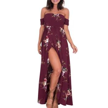 Vasaros Suknelės Boho Stiliaus Ilga Suknelė Moterims Off Peties Paplūdimio Gėlių Spausdinti Derliaus Šifono Balta Maxi Suknelė Vestidos De Festa