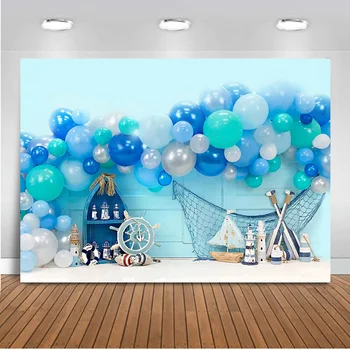 Vasarą Pajūrio Balionai Vaikams Jūrmylių Nuotykių fonas fotografijai mėlynos balionų Žvejybos ju naujagimiui gimtadienio