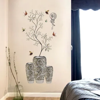 Vaza bonsai siena lipdukas PVC Medžiagos, Vazoninių gėlių menas, sienų lipdukai Gyvenimo kambario, miegamasis, studijų sienos dekoravimo lipduką