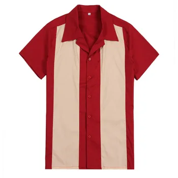 Vertikaliai Dryžuotas Marškinėliai Vyrai Dizaineris Marškinėliai Raudonos spalvos trumpomis Rankovėmis Retro Boulingo Mygtuką Žemyn Suknelė vyriški Marškiniai, Medvilnė