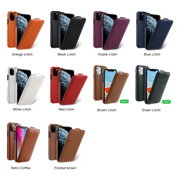Vertikalus Atviras natūralios Odos Flip Telefonas Case Cover 