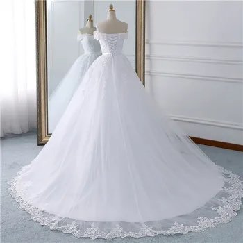 Vestuvinė Suknelė 2021 Elegantiškas Valtis Kaklo Kamuolys Suknelė Nuo Peties Princesė Prabangūs Nėriniai Siuvinėjimo Vestuvių Suknelės