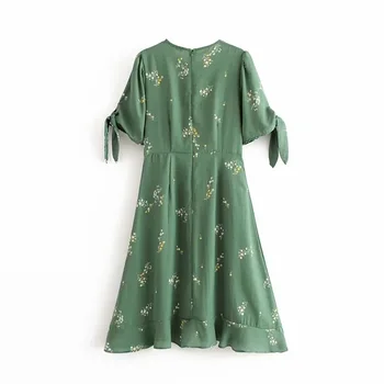 Vintage suknelė moterų 2020 m. vasaros gėlių suknelės trumpomis rankovėmis o kaklo suknelė pynimas nereguliarus suknelės žalia nėrinių midi suknelė raudona
