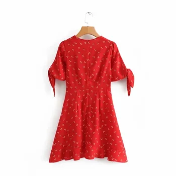Vintage suknelė moterų 2020 m. vasaros gėlių suknelės trumpomis rankovėmis o kaklo suknelė pynimas nereguliarus suknelės žalia nėrinių midi suknelė raudona