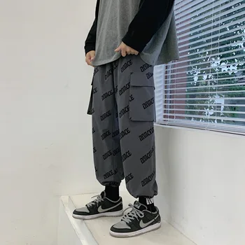 Vyrai Harajuku Juoda Raidė Krovinių Haremo Kelnės 2020 Poilsiu Mens Kišenėje Streetwear Sweatpants Hip-Hop Vyrų Korėjos Kelnės