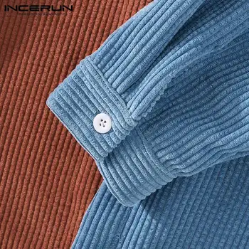 Vyrai Velvetas Marškinėliai Kratinys ilgomis Rankovėmis Atvartas Kišenės 2021 Streetwear Atsitiktinis Viršūnes Rudenį Mygtuką Camisa Masculina S-3XL INCERUN