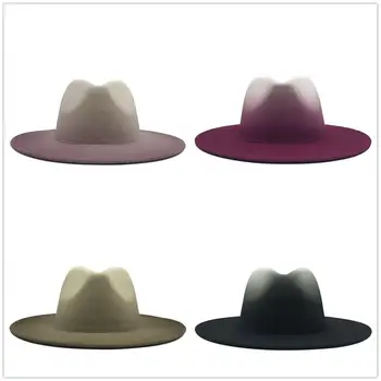 Vyrai Vilnonių Bžūp Kaubojus tie dažai Žiemos Fedora Skrybėlę Didelis Kraštų Vyrų Džiazo Skrybėlės Dviejų spalvų Britų Skrybėlę 2020 m.