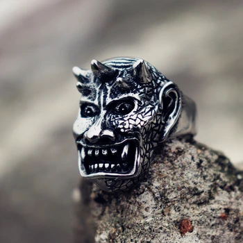 Vyriški Troll Nerūdijančio Plieno Žiedas Velnias, Demonas Dviratininkas Žiedai Unikalią Gotikos Kaukolė Papuošalai