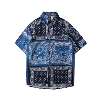 Vyrų marškinėliai Paisley Bandana Patikrinti spausdinti Vyras Marškinėliai trumpomis Rankovėmis Viršuje Havajų Marškinėliai blusas feminina Vasaros Vyrų Drabužiai