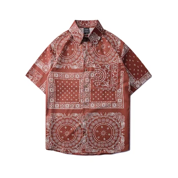 Vyrų marškinėliai Paisley Bandana Patikrinti spausdinti Vyras Marškinėliai trumpomis Rankovėmis Viršuje Havajų Marškinėliai blusas feminina Vasaros Vyrų Drabužiai