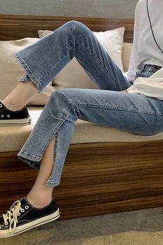 WAVSIYIER padalinta džinsinio audinio kelnės moterims džinsai moteris derliaus aukšto juosmens Džinsinio audinio Kelnės kietas korėjos stiliaus Streetwear 2020 m. rudenį, žiemą