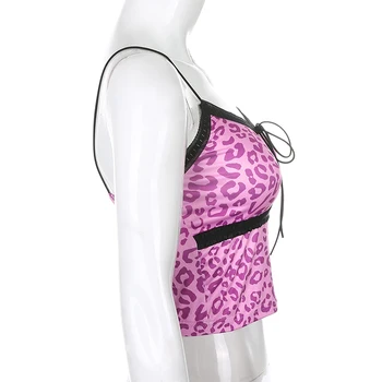 Weekeep Nėrinių peteliškę Iki Pink Leopard Viršūnes Liesas V-kaklo Derliaus Viršuje Rankovių Backless Moterų Camis Atsitiktinis Seksualus Rave vakarėlių Drabužiai