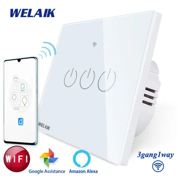 WELAIK UK-WIFI Touch-Switch-Krištolo,-Panel Wall-Pažangi Jungiklis-Šviesos Smart-Switch 3gang-1way B1931CW&WIFI