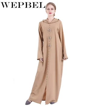 WEPBEL Maroko kalnų krištolas Ponios V-Kaklo Suknelė Islamo Drabužius Gobtuvu Spalvingų Karoliukų Vertus Siuvami Musulmonų Suknelė Skraiste