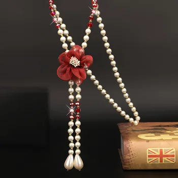 Wishspace naujas mados perlų gėlių megztinis Karoliai puikūs žiedlapių kristalų kutas ilgi karoliai, papuošalai didmeninė