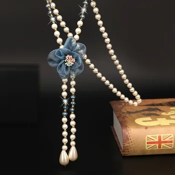 Wishspace naujas mados perlų gėlių megztinis Karoliai puikūs žiedlapių kristalų kutas ilgi karoliai, papuošalai didmeninė