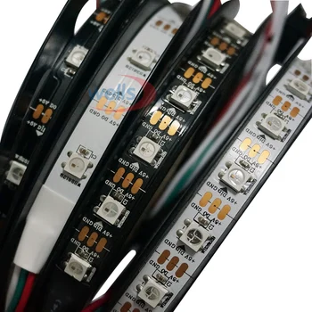 WS2812B 1m/5m 30/60/144 taškų/led/m Smart led pikselių juostelės,WS2812 IC;WS2812B/M,IP30/IP65/IP67,Juoda/Balta, PCB,DC5V