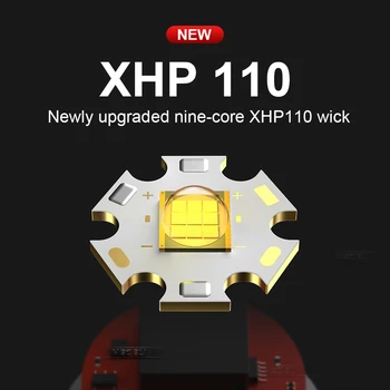 XHP110 Labiausiai galingas LED Žibintuvėlis Taktinis led Žibintuvėlis 18650 26650 Įkrovimo Baterija (akumuliatorius Medžioklės Vertus Šviesos lempos lauko linterna