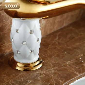 XOXO Nemokamas Pristatymas vonios baseino maišytuvas aukso ,Žalvario su Deimantu/crystal kūno bakstelėkite Nauja Vienu Rankena karšto ir šalto bakstelėkite 50015GT