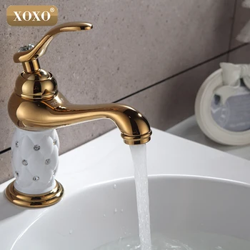 XOXO Nemokamas Pristatymas vonios baseino maišytuvas aukso ,Žalvario su Deimantu/crystal kūno bakstelėkite Nauja Vienu Rankena karšto ir šalto bakstelėkite 50015GT
