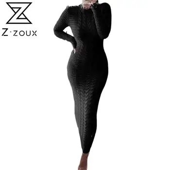 Z-Zoux Moterų Suknelė, Kietas Megzti Megztinis Suknelė Ilgomis Rankovėmis Ilgai Aptemptų Suknelių Mados Visų Rungtynių Moterų Plius Dydis Suknelės 2020 Naujas