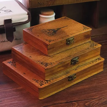 Zakka Retro atvirukų, dovanų dėžutes, medinės dėžės plokščias stačiakampis bokštas modelis talpinimo medienos atvirukas dėžės onsale~