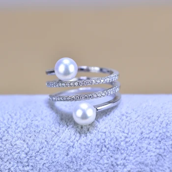 ZHBORUINI 2020 Smulkių Perlų Žiedas Papuošalai Multi Eilės Natūralių Gėlavandenių Perlų 925 Sterlingas Sidabro Dideli Žiedai Moterims