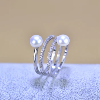 ZHBORUINI 2020 Smulkių Perlų Žiedas Papuošalai Multi Eilės Natūralių Gėlavandenių Perlų 925 Sterlingas Sidabro Dideli Žiedai Moterims