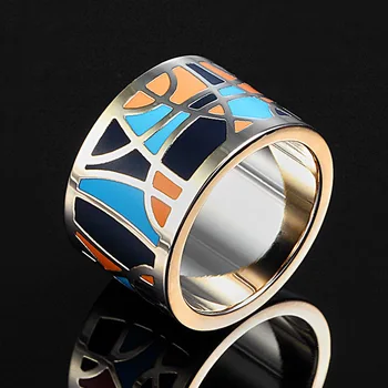 Zlxgirl prekės Emalis nerūdijančio plieno žiedas papuošalai mėlyna su oranžinės spalvos Emalio aukso vestuviniai žiedai moterų mados anel aneis