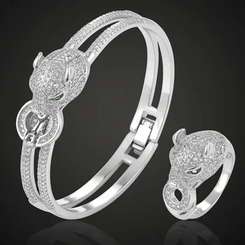 Zlxgirl prekės Guangdong vario leopard gyvūnų bangle ir žiedas, papuošalų rinkiniai klasikinės moterų mados bangle apyrankės bijoux žiedas