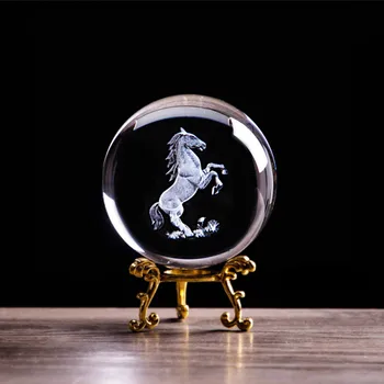 Zodiako Arklių Figūrėlės Ornamentu 3D Lazeriu Graviruotas Gyvūnų Krištolo Rutulį Prespapjė Feng Shui Meno Kolekcines, Namų Dekoro