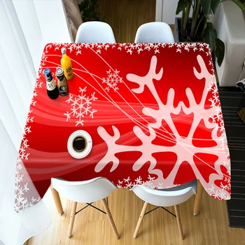 Įprastiniai 3D Staltiesė Raudona Kalėdų Eglutė Naujųjų Metų tema Dulkėms Tirštėti Medvilnės Stačiakampio formos/Apvalus Vestuvių staltiesė BE92