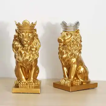Šiaurės Dervos Karūna Liūto Skulptūros Liūto Statula Apdaila Rankdarbių Aukso Liūtas Karalius Modelis Office Namų Dekoro Figūrėlės