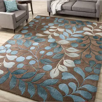 Šiaurės stiliaus žalia nepalieka plaukų 3D atspausdintas kavos staliukas plaunama grindų kilimėlis, didelis dydis apdailos miegamasis žemės kilimėlis
