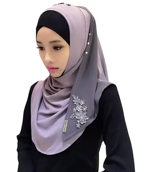 Šifono Mados Kratinys Patogus Musulmonų Nėrinių Gėlių Siuvinėjimas Hijab Islamo Hijab Deformuoti Galvos Apdangalai